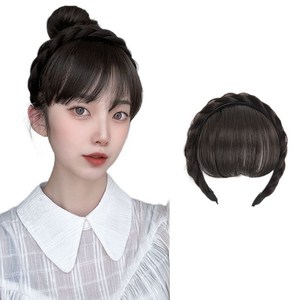 여성 앞머리 가발 꽈배기 헤어밴드 정수리 부분가발 슬림소녀 Women's wigs, 내추럴 블랙, 1개