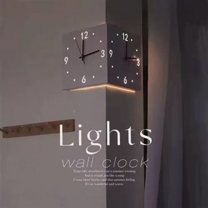 양면시계 LED 무선 무타공벽시계 코너 벽시계 인테리어 거실 간단한 설치 이사선물, 화이트(센서 조명 스트립 포함)
