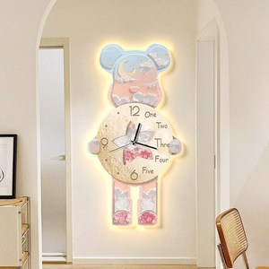 Uinox 곰돌이 시계 LED 무드등 인테리어 벽시계 대형 디자인 무소음 조명벽시계, K, 31*60cm