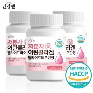 건강앤 300달톤 99% 저분자 피쉬 어린콜라겐 펩타이드 비오틴 식약청인증 HACCP, 60정, 3개