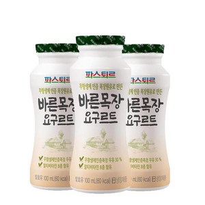 파스퇴르 바른목장 요구르트 100ml 15 유산균 요거트 발효유 무항생제 인증, 30개