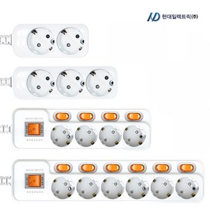 현대 국산 안전 접지 멀티탭 개별스위치 일반 2구 3구 4구 5구 6구 1.5M 3M 5M 10M 과부하차단 멀티콘센트, 일반 5구, 1개