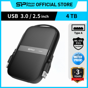 실리콘파워 USB 3.2 Gen 1 Potable Had Dive 외장하드 ARMOR A60, 블랙, 4TB