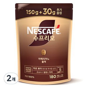 네스카페 수프리모 아메리카노 블랙 파우치 원두커피믹스, 180g, 1개입, 2개