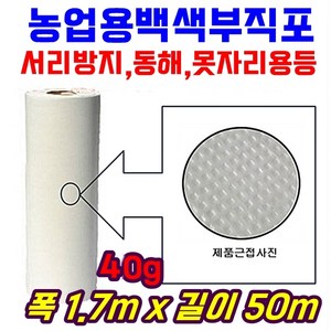 농자재-서리방지 부직포 40g 길이50m 백색 못자리 마늘 양파 월동 보온 냉해방지 UV첨가, 40gx1.7mx50m, 1개