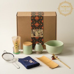 AOHAO 말차 도구 9PCS 세트 MATCH WHISK, 1세트, 연두색9PCS