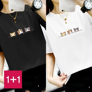 [1+1] 프린트 7종 반팔티 (블랙+화이트) 라운드넥 반팔티셔츠