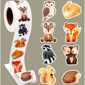 [500P]1롤 숲 속 작은 동물 모양 스티커 2.5cm'' DIY 선물 장식 보상 학습 아트 스티커 물병 책 휴대폰 태블릿에 적합 놀이용 스티커, 1개