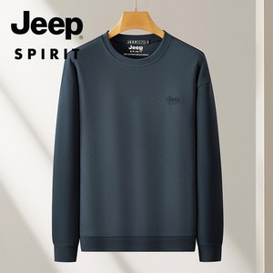 JEEP SPIRIT 남성 맨투맨 자수 로고 캐주얼 긴팔 티셔츠 라운드넥 봄 가을 패션 JPHJ03A18093