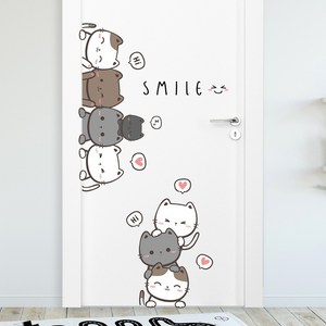 귀여운 고양이 도어 꾸미기 스티커 시트지, 스마일 고양이