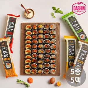 [다신샵] 저당 곤약현미김밥 5종 혼합세트(참치+불고기+흑미계란+오징어+치즈), 220g, 5개