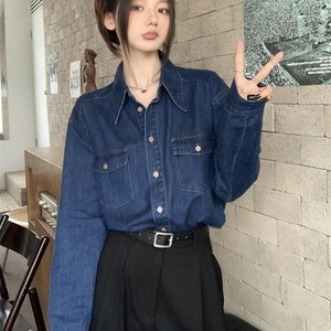 투니스 여성 레트로 클래식 카라 데님 셔츠