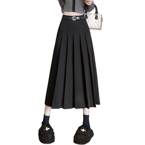 하이웨스트 주름 미디 A라인 벨트 스커트 Women's skirt