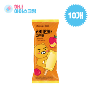 빙그레 라이언바 자두맛 아이스크림, 10개, 70ml