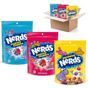 Nerds NERDS Gummy Clusters 버라이어티 팩 | 레인보우 젤리 클러스터 베리 Big Chewy 개별 포장 재밀폐 가능한 캔디 백 3팩 226.8g(8온스), 3개