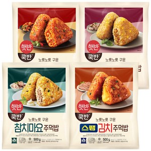 비비고 햇반 쿡반 주먹밥 (참치마요 + 스팸김치 + 불닭마요 + 치킨갈릭), 500g, 1세트