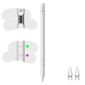 HOU 아이패드 호환 펜슬 애플 펜슬 기능키 숨겨진 Type-C 충전포트 터치펜 아이패드 프로11/12.9/13인치 에어6/5/4세대 미니5/6세대 아이패드 10/9/8세대, 1개, 올 화이트