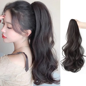 HAIRCUBE 웨이브 집게형 포니테일 부분가발, 1개, 라이트 브라운, 50cm