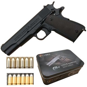 풀메탈 콜트1911 모델건시뮬레이션건 Model gun Metal simulation pistol Colt 1911, 블랙 스탠다드 건 + 6 라운드 총알 + 투톤 6, 1세트