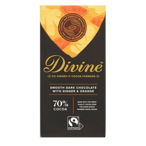 Divine 디바인 70% 카카오 스무스 진저 오렌지 다크 초콜릿 바 90g 4팩, 4개