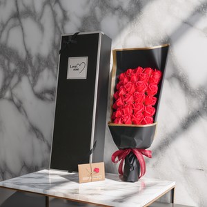 엠제이 30송이 로즈 장미 조화 선물용 꽃다발, 로지레드 (엽서포함), 1세트