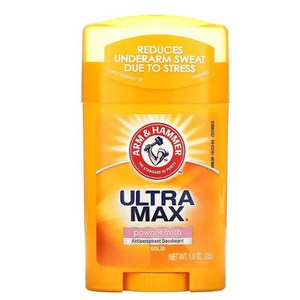 Arm & Hammer UltraMax 고형 땀 억제 데오드란트 남성용 파우더 프레시 28g (1oz), 1개