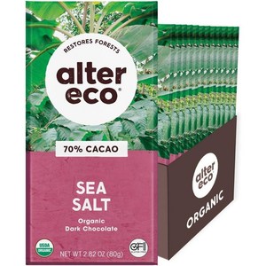 Alte Eco 알터에코 다크 초콜릿 바 퓨어 다크 코코아 12팩 다크 씨솔트, 1개