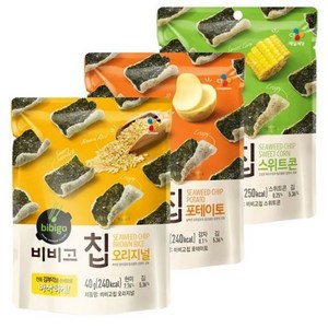 김부각 스낵 Cj 비비고 칩 3종세트(오리지널 포테이토 스위트콘)40g 각1개씩 총3개, 40g, 3개