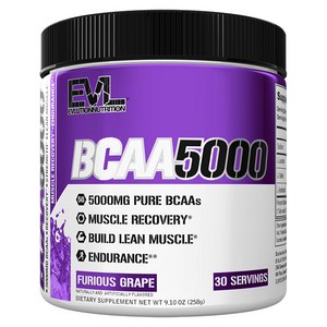 EVLUTIONNUTRITION BCAA 5000mg 퓨리어스 그레이프, 258g, 4개