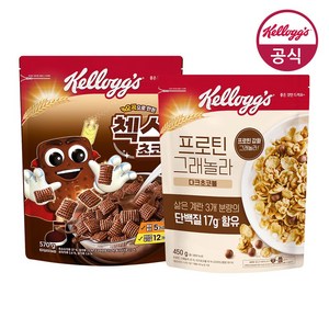 켈로그 시리얼 2종 (첵스초코 570g + 프로틴 그래놀라 다크초코볼 450g ), 1세트, 1.02kg