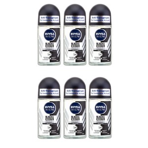 Nivea Men Black n White 니베아 남성 롤온데오드란트 스틱 블랙 앤 화이트 50ml 4팩, 6개