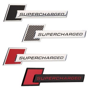 SUPERCHARGED 아우디 엠블럼 차량용 휀다 트렁크 금속 알루미늄 스티커, 레드 실버, 1개