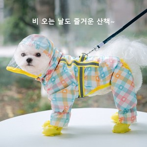 레니비오 강아지 올인원 레인코트 우비 1P, 핑크체크, 1개