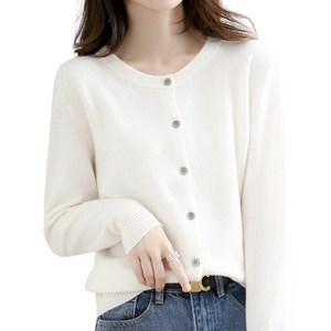 여성용 베이직 라운드넥 부드러운 긴팔 니트 가디건 간절기룩 Women's Cardigan S98916