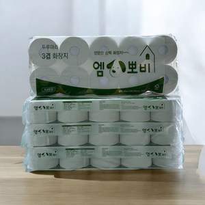 두루마리화장지 휴지 3겹 45m / 80롤 /40롤/ 엠뽀비80 화장지 친환경 딴딴한 순백화장지 대용량휴지 가성비좋은3겹 데코엠보싱, 4개, 10개입