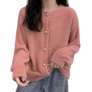 여성 봄가을 니트 가디건 스웨터 소프트 모조 밍크털 Women's cardigan