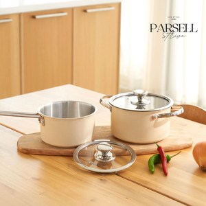 파르셀 세라믹 코팅 냄비 2종 세트(인덕션 사용 가능), 편수 냄비 16cm +양수 냄비 18cm, 아이보리, 1세트