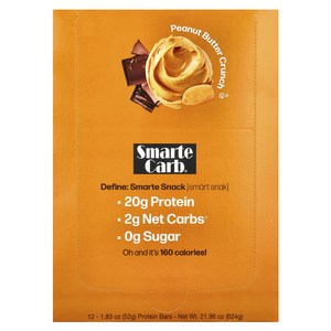 NuGo Nutition Smate Cab Ba 피넛 버터 크런치 바 12개입 각 50g 1.76oz, 12개