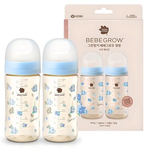 그린핑거 베베그로우 PPSU 노꼭지 디자인 젖병 트윈팩 2p 세트, 수국, 280ml, 1세트