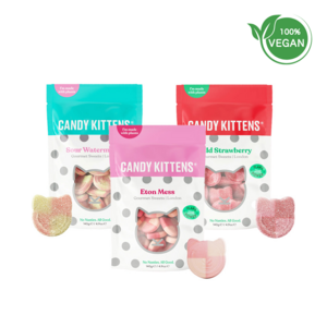 [스웨디시 젤리] CandyKittens 캔디키튼스 비건 젤리 3종 미니세트, 와일드스트로베리(54g), 사우어워터멜론(54g), 이튼메스(54g), 1개