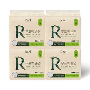 Rael 내추럴 순면 생리대 날개형, 대형, 12개입, 4개