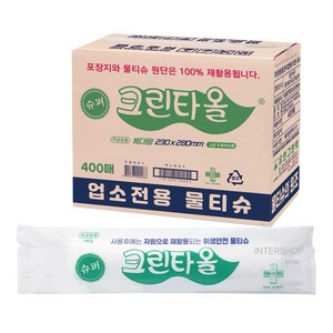 유한그린텍 업소용물티슈 크린타올 400매 식당용 일회용 물수건 물티슈, 400개입, 2개