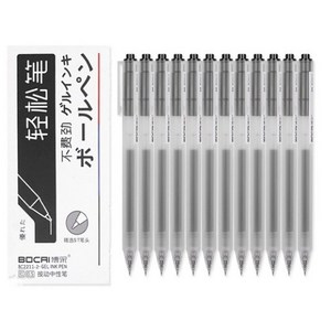 동아피엠에스 bocai 반투명 매트바디 중성펜 0.5mm, 블랙, 12개