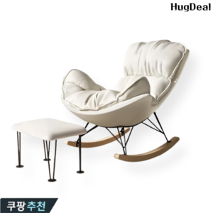 hugdeal 흔들의자 1인용 스윙체어 무중력 쇼파 원목 안락 발받침대 포함, 1세트, 흰색