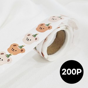 귀여운 곰돌이 롤스티커 200P 생일 포장 구디백 다꾸 답례품 스티커, 1개