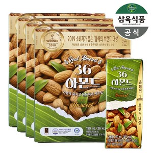 삼육식품 36 아몬드 언스위트 190ml, 64개