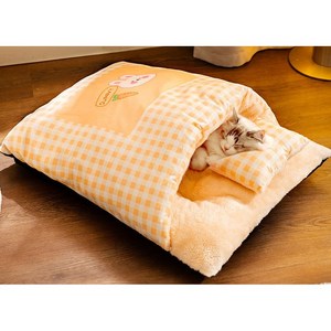 PCTN 고양이 이불베개세트 숨숨이불방석 강아지 이불배게세트 Pet Bedding Set, L, PCTN 오렌지, 1개