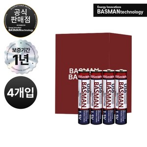 바스맨 5핀 충전식 건전지 리튬이온 배터리 AAA 4개입 (740mAh), 1개