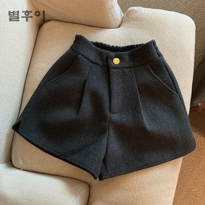 별후이 여성용 가을 겨울 데일리 캐주얼 트임 모직 밴딩 반바지