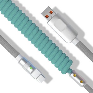 파카이 USB to C 컬러 스프링 항공 케이블 시리즈, 1개, 에메랄드&그레이, 1m